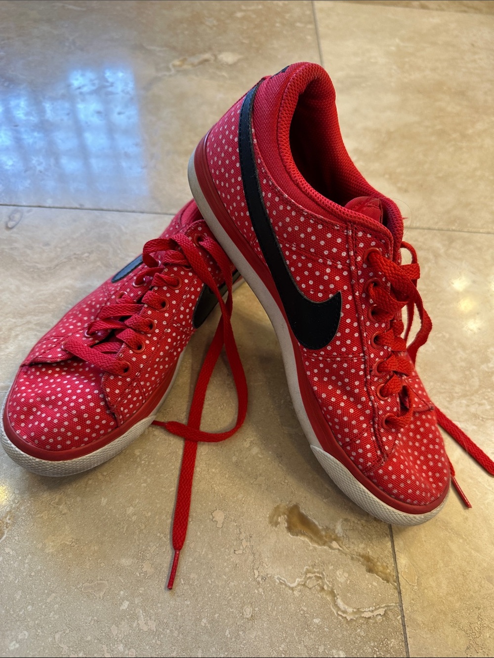 Nike Red Polka Dot Low-Top Sneakers with Black Swoosh